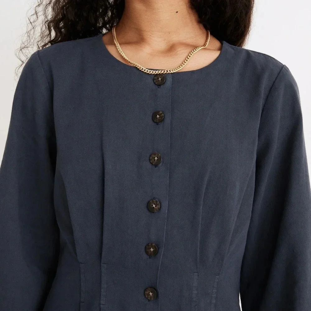 Madewell NWT Responsible long sleeve button front mini dress Size: 0 - Picture 4 of 8